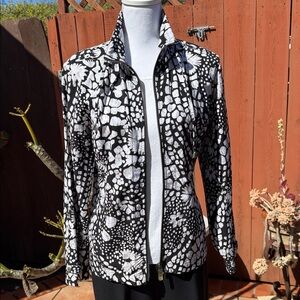 Black, White  & Silver Print Windbreaker Jacket
